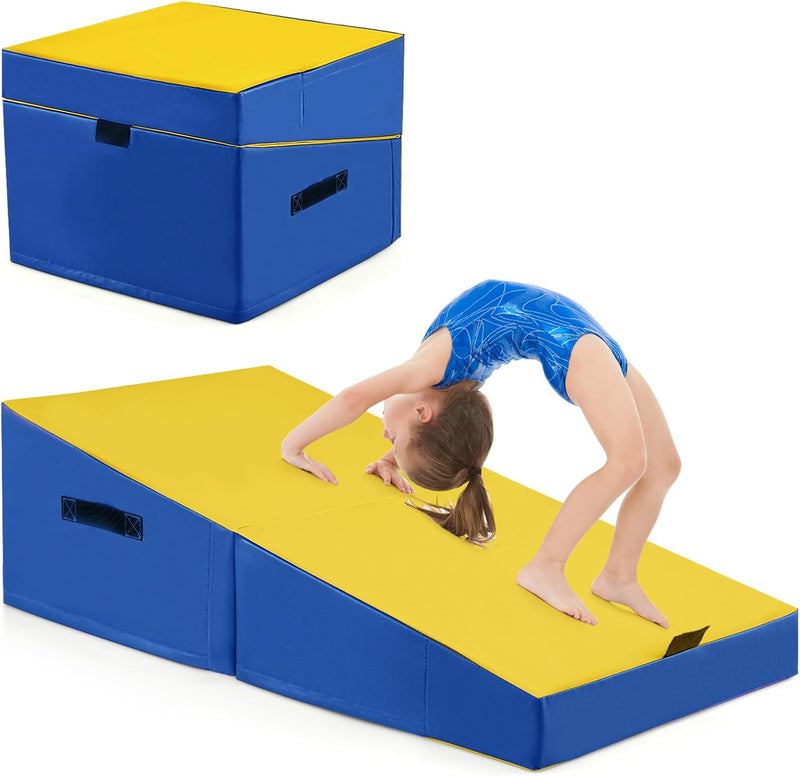 Load image into Gallery viewer, Goplus Gymnastics Mat, Folding Incline Yoga Mat with EPE Foam, Non-slip PVC Leather, Carrying Handle
