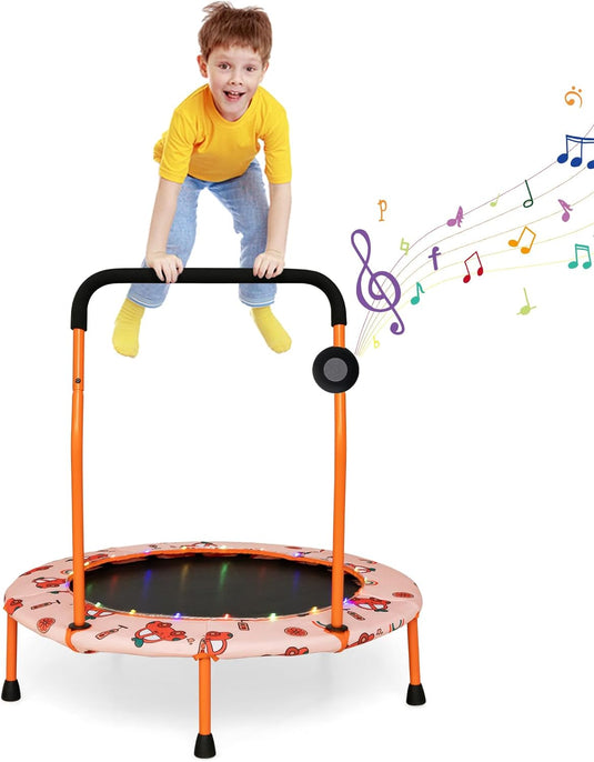 Goplus 36" Trampoline for Kids, Mini Toddler Trampoline with LED Lights, Bluetooth Speaker