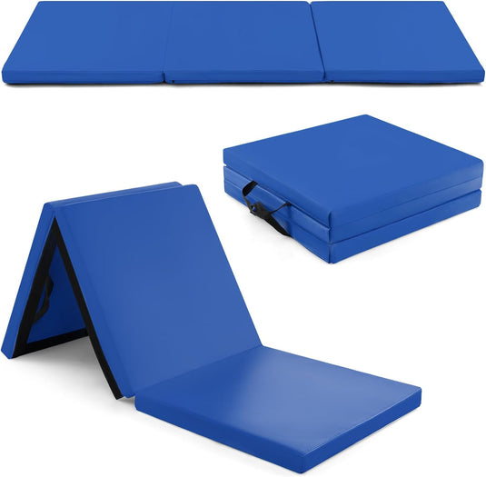 Goplus Folding Gymnastics Mat, 6¡¯ x 2¡¯ x 2¡¯¡¯ Thick Tri-Fold Exercise Tumbling Mat w/Carrying Handles