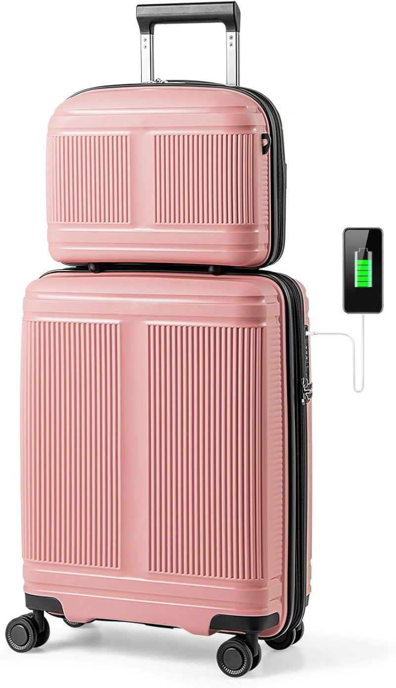 Load image into Gallery viewer, Goplus Carry On Luggage Set, 2 Piece Airline Approved 20” Suitcase &amp; 14” Cosmetic Case
