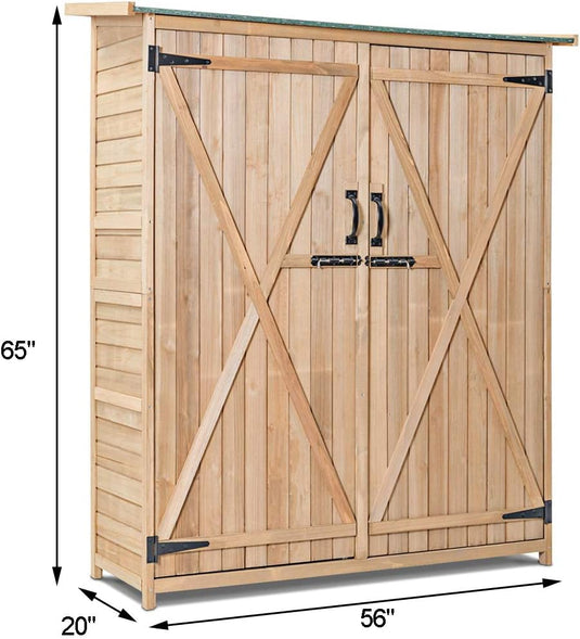 Outdoor Storage Shed, Fir Wood Cabinet for Garden Yard, Lockable Doors