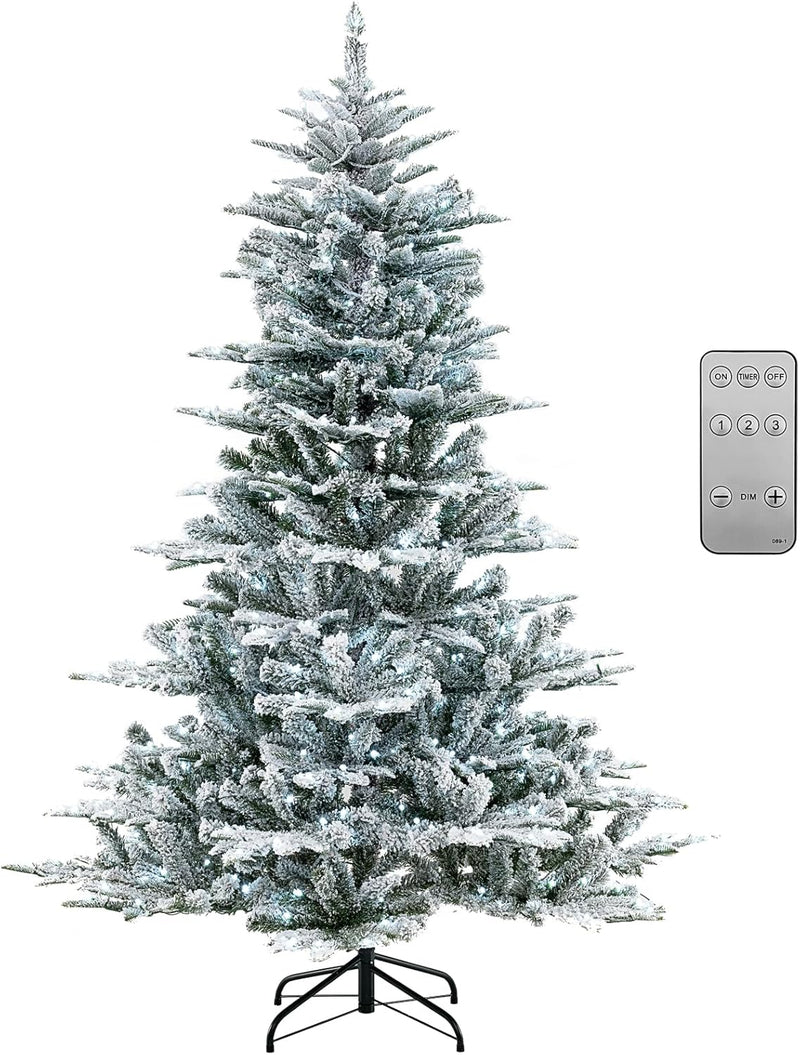 Load image into Gallery viewer, Goplus 6/7/8 ft Pre-Lit Snow Flocked Christmas Tree, Artificial Hinged Xmas Tree with 661/1119/1447 PVC &amp; PE Tips
