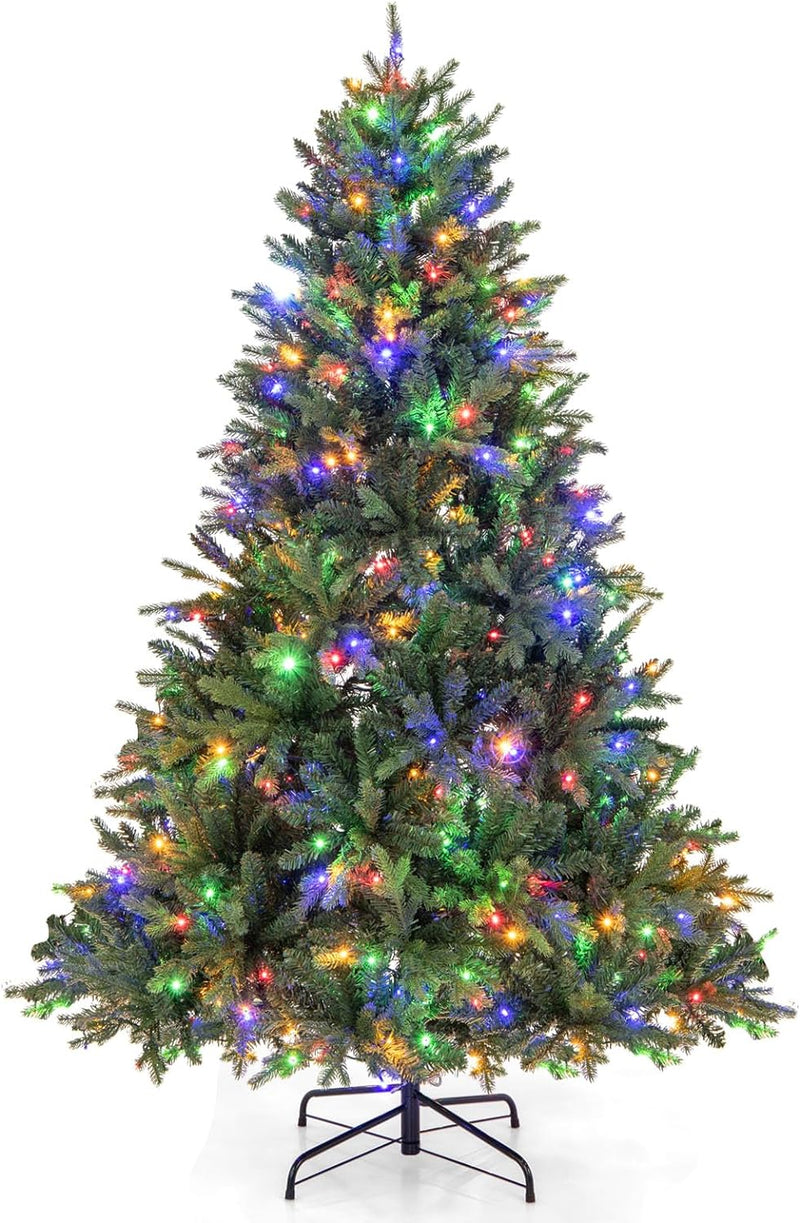 Load image into Gallery viewer, Goplus Pre-Lit Artificial Christmas Tree, Hinged Xmas Tree with Warm-White &amp; Multi-Color LED Lights
