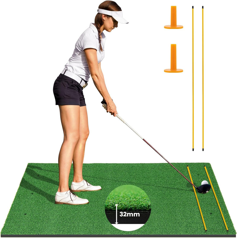 Load image into Gallery viewer, Goplus Golf Mat, 5x3ft/5x4ft Golf Hitting Mat 20/25/27/32mm Thick w/2 Alignment Sticks &amp; 2 Golf Tees
