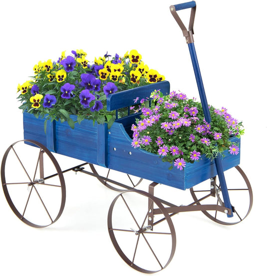 Wagon Planter, Decorative Wooden Garden Planter with Wheels