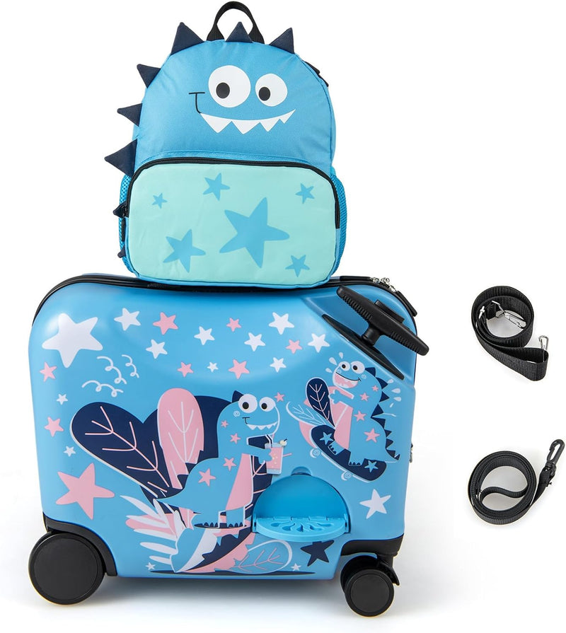 Load image into Gallery viewer, Goplus 2 PCS Kid Luggage Set, 18&quot;Carry-on &amp; Ride-on Suitcase W/Spinner Wheels
