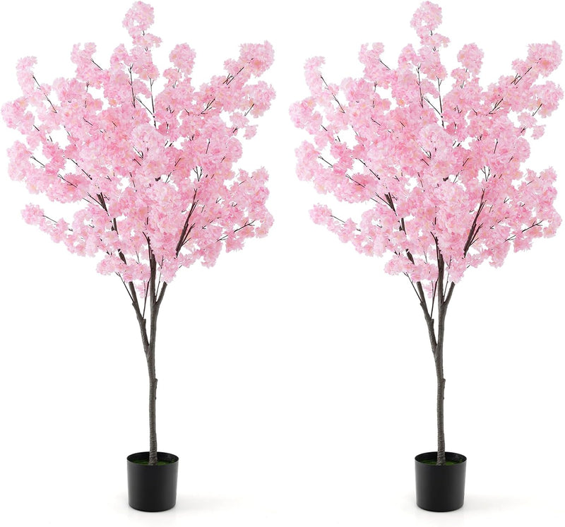 Load image into Gallery viewer, Goplus 6.5FT Artificial Cherry Blossom Tree, Pink Fake Flower Tree, Faux Floral Plant Blooming Tree in Cement Pot
