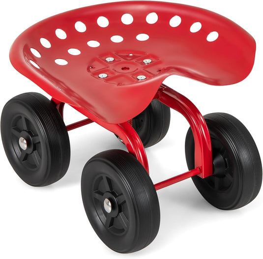 Goplus Garden Cart with Wheels, Utility Stool Cart w/Adjustable 360 Degree Swivel Seat