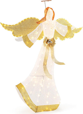 Goplus 5.2 FT Christmas Lighted Angel, Pre-Lit Winged Holiday Figure Angel with180 Warm White LED Lights