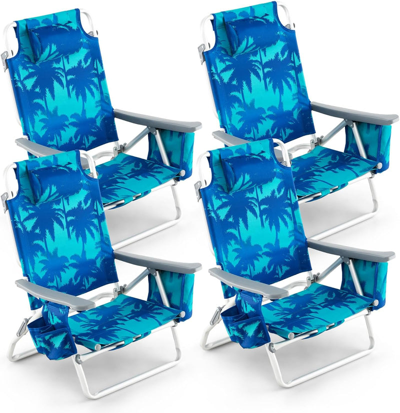 Load image into Gallery viewer, Backpack Beach Chairs, 4 Pcs Portable Camping Chairs with Cool Bag and Cup Holder, Without Side Table
