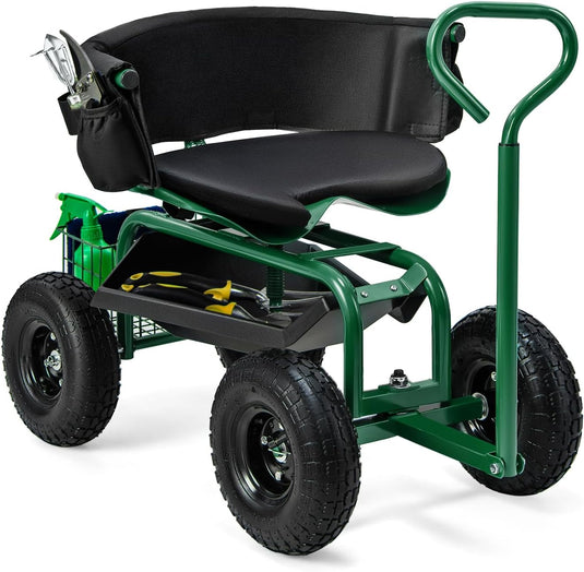 Goplus Garden Cart, Outdoor Rolling Garden Scooter W/Adjustable 360 Degree Swivel Seat