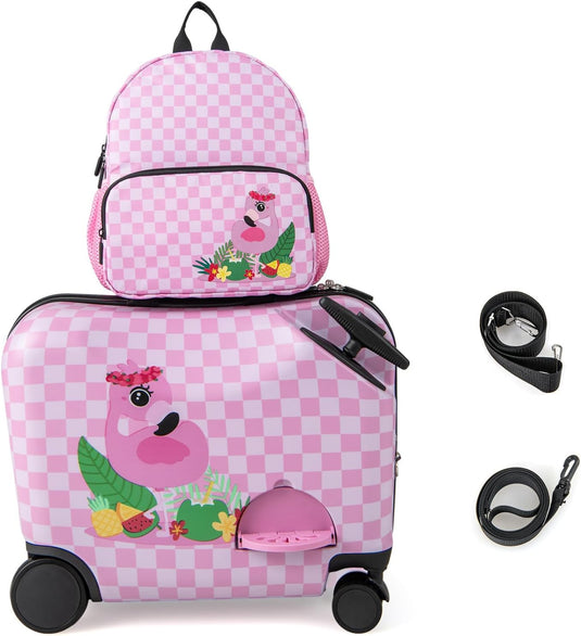Goplus 2 PCS Kid Luggage Set, 18"Carry-on & Ride-on Suitcase W/Spinner Wheels