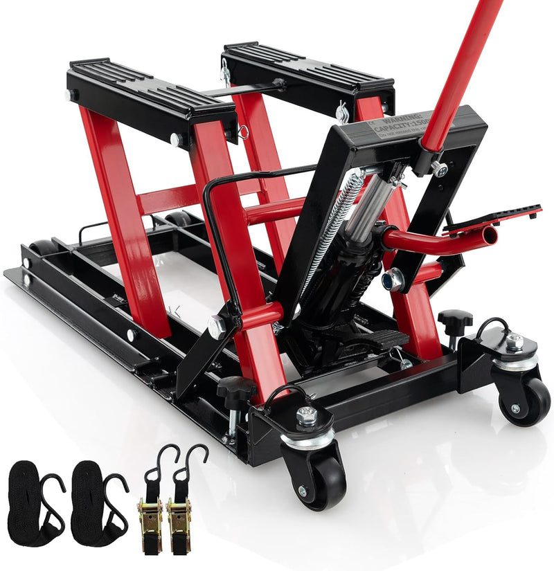 Load image into Gallery viewer, Goplus 1500 LBS Motorcycle Lift Jack, Hydraulic Motorcycle Hoist w/Footplates &amp; Long Handle
