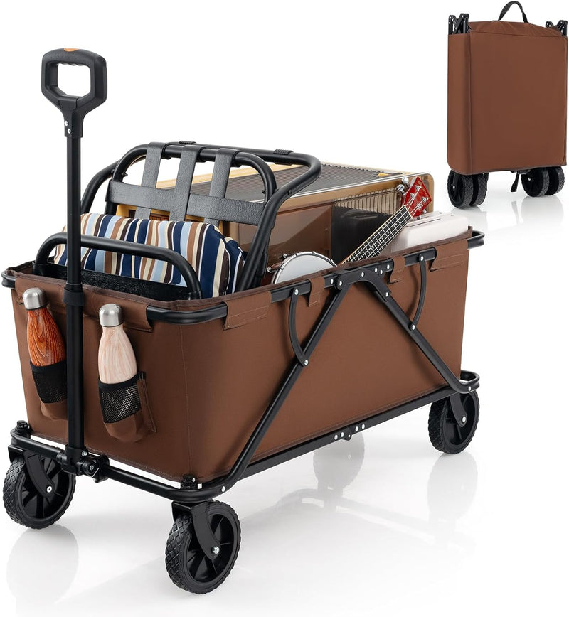 Load image into Gallery viewer, Goplus Collapsible Foldable Wagon, Heavy-Duty Wagon Cart w/Adjustable Handlebar, Bottle Holders &amp; Storage Pocket
