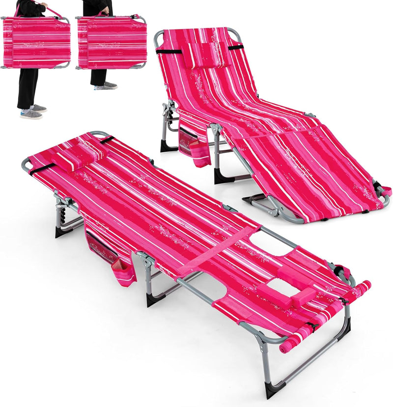 Load image into Gallery viewer, Goplus Lounge Chairs for Outside, 5-Position Tanning Chair w/Face &amp; Arm Hole
