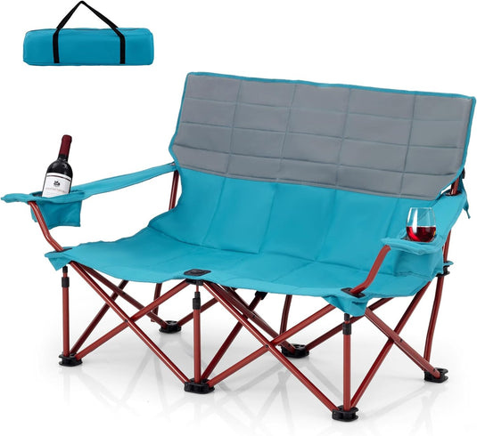 Goplus Double Camping Chair for Adults, Outdoor Folding Loveseat Camping Couch Chair(2-Person Seat)