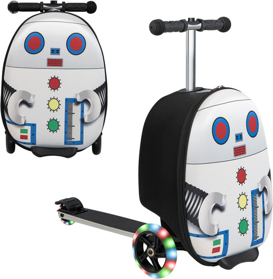 Goplus 2-in-1 Ride On Suitcase Scooter for Kids, Carry on Luggage with LED Flashing Wheels, Waterproof Shell