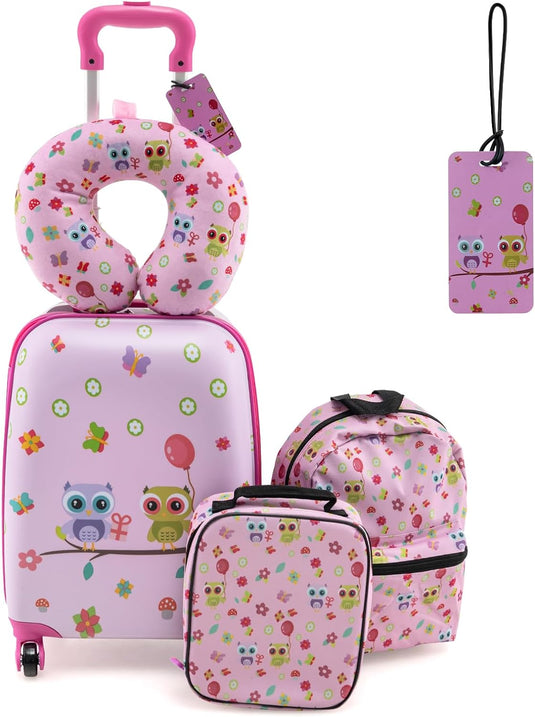 Goplus 5 Piece Kid’s Luggage Set, 15” Carry on Suitcase w/13” Backpack, Neck Pillow, Lunch Bag