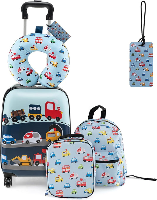 Goplus 5 Piece Kid’s Luggage Set, 15” Carry on Suitcase w/13” Backpack, Neck Pillow, Lunch Bag
