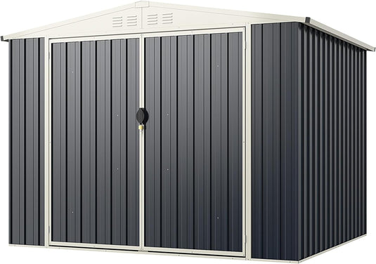 Goplus Metal Outdoor Storage Shed, Snap-on Structures for Efficient Assembly, All-Weather Color Steel Utility Storage House