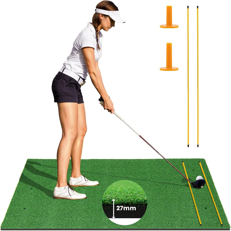 Load image into Gallery viewer, Goplus Golf Mat, 5x3ft/5x4ft Golf Hitting Mat 20/25/27/32mm Thick w/2 Alignment Sticks &amp; 2 Golf Tees
