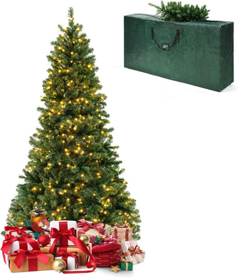 Goplus 6ft/7ft/8ft Pre-Lit Artificial Christmas Tree with Storage Bag, for Office Home Decor