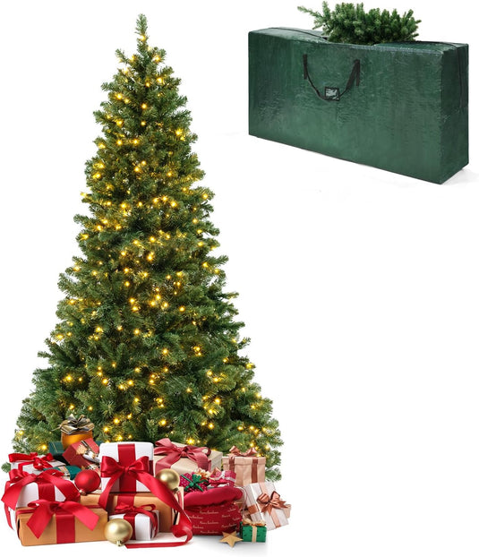 Goplus 6ft/7ft/8ft Pre-Lit Artificial Christmas Tree with Storage Bag, for Office Home Decor