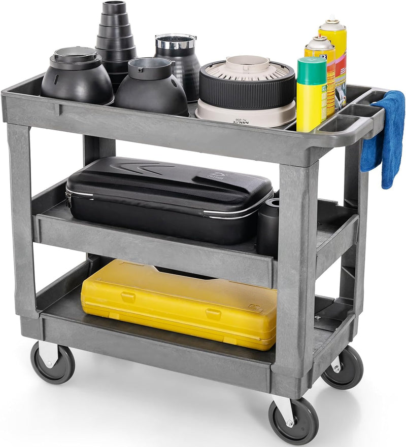 Load image into Gallery viewer, Goplus Service Utility Cart, 2-Tier Heavy-Duty PP Rolling Cart with 550 LBS Capacity, 2 Universal Wheels
