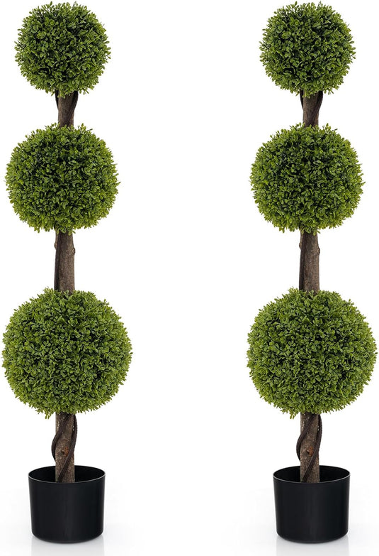 Goplus 4ft Artificial Boxwood Topiary Ball Tree, Faux Potted Plants Cypress Tree with Weighted Pot