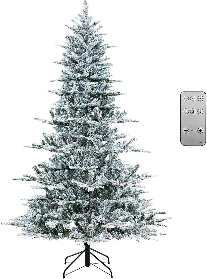 Load image into Gallery viewer, Goplus 6/7/8 ft Pre-Lit Snow Flocked Christmas Tree, Artificial Hinged Xmas Tree with 661/1119/1447 PVC &amp; PE Tips
