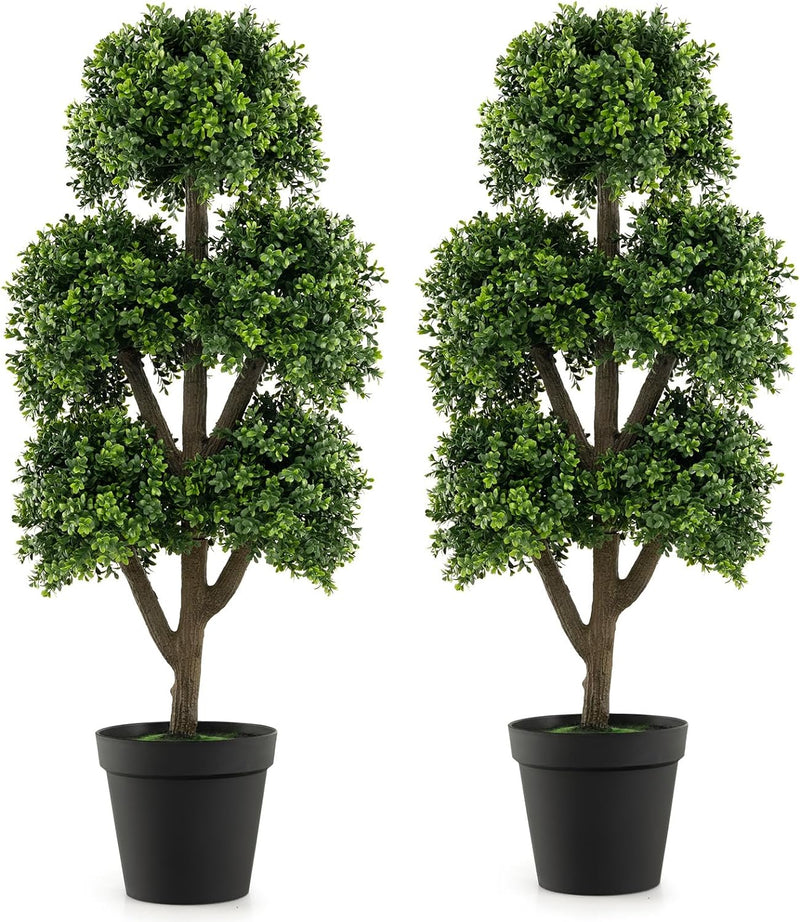 Load image into Gallery viewer, Goplus Artificial Boxwood Topiary Tree, 45” Tall Faux Potted Plants with 5 Ball-Shaped Topiaries, Cement Flowerpot
