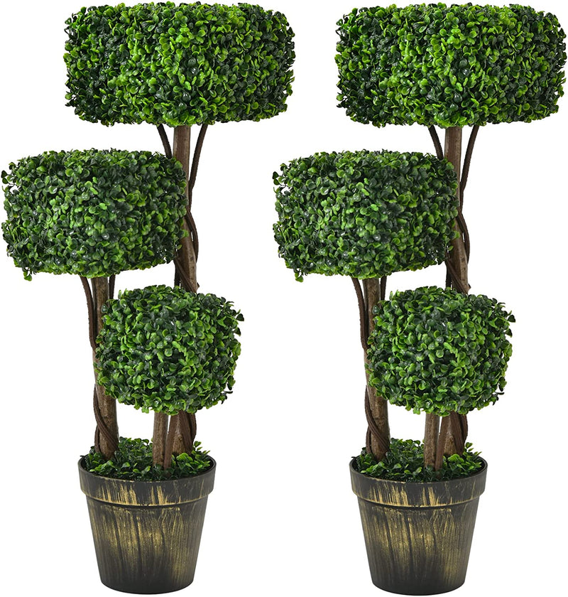 Load image into Gallery viewer, 36&#39; Artificial Triple Square Shaped Boxwood Topiary Tree W/ Cement-Filled Plastic Pot
