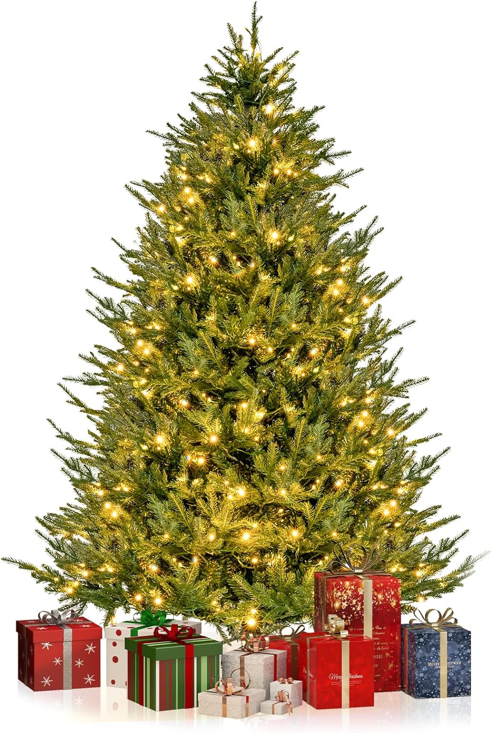 Goplus 6ft Pre-Lit Artificial Christmas Tree, Hinged Xmas Tree with 280 Warm-White LED Lights