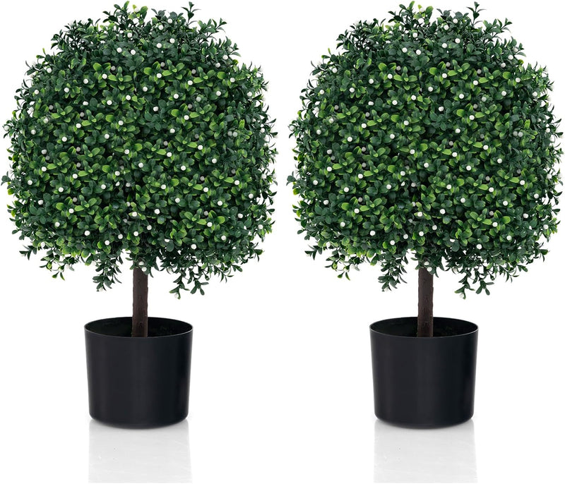 Load image into Gallery viewer, Goplus 21.5&quot; Artificial Tree, Set of 2 Faux Potted Plants Artificial Shrubs Bushes
