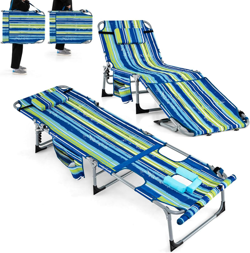 Load image into Gallery viewer, Goplus Lounge Chairs for Outside, 5-Position Tanning Chair w/Face &amp; Arm Hole
