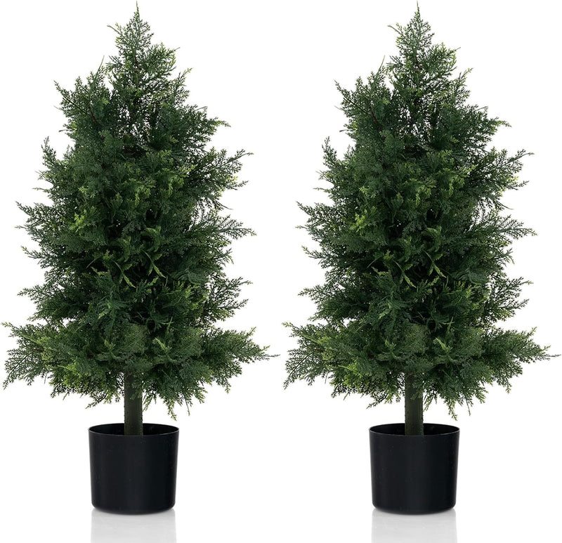 Load image into Gallery viewer, Goplus 31.5&#39;&#39; Artificial Cedar Topiary Trees for Outdoors, Potted Fake Cypress Trees with Cement Plastic Pot
