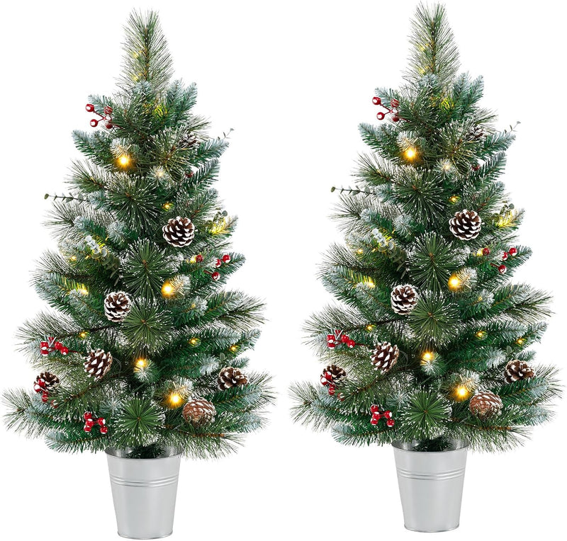 Load image into Gallery viewer, Goplus 3ft Pre-Lit Mini Tabletop Christmas Tree with 20 Warm White LED Lights, 8 Modes, Timer, 81 PVC &amp; Pine Needles
