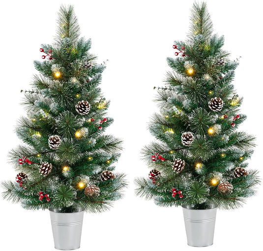 Goplus 3ft Pre-Lit Mini Tabletop Christmas Tree with 20 Warm White LED Lights, 8 Modes, Timer, 81 PVC & Pine Needles