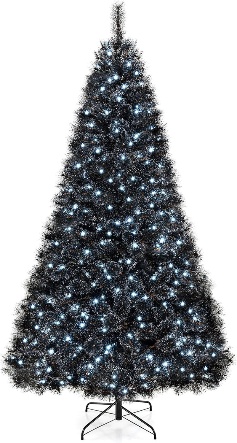 Load image into Gallery viewer, Goplus 6/7/8 ft Pre-Lit Black Halloween Christmas Tree, Artificial Hinged Xmas Full Tree with 362/572/860 Pine Needles &amp; PVC Branch Tips
