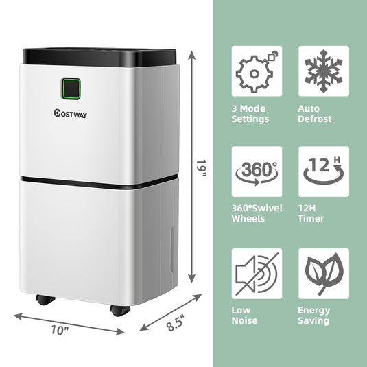 1500 Sq. Ft Portable 30 Pints Dehumidifier with 3 Color LED Light, 3 Modes, 0.5 Gallon Water Tank & 4 Wheels