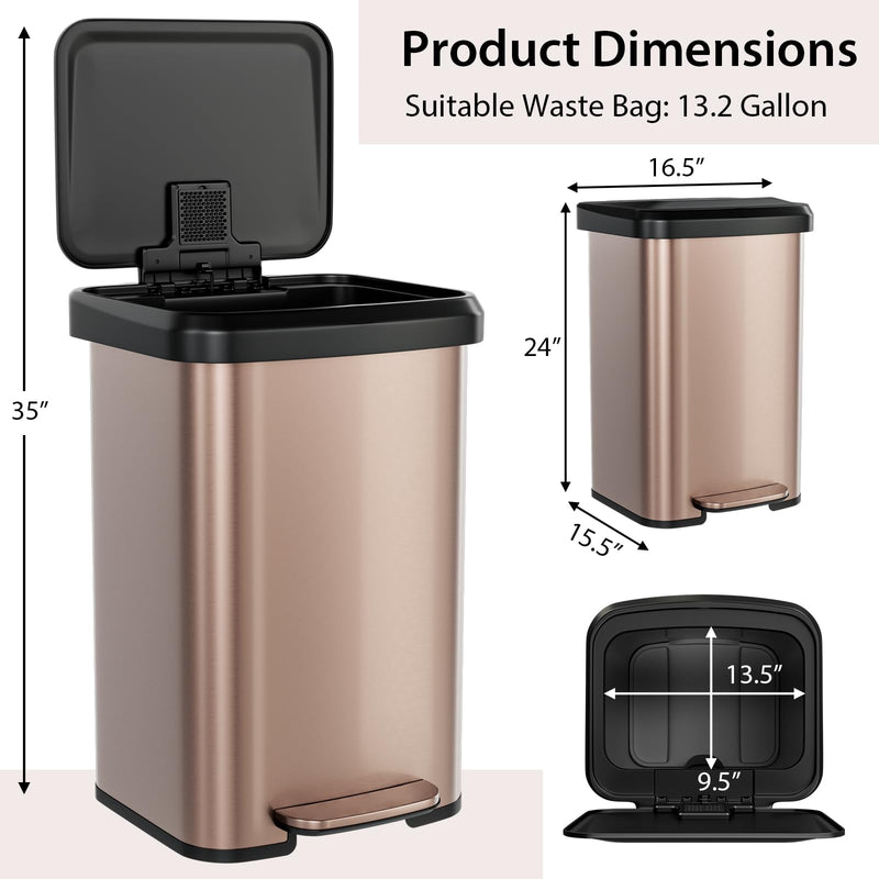 Load image into Gallery viewer, Goplus 13 Gallon/50 L Stainless Steel Trash Can w/Soft-Close Lid, Foot Pedal &amp; Deodorizer Compartment
