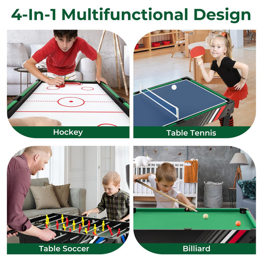 Goplus 4-in-1 Combination Game Table, Multi Game Table Set with Soccer, Air Hockey, Billiards, Table Tennis