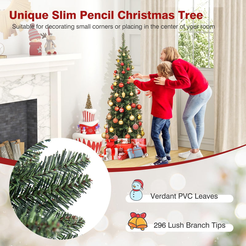 Load image into Gallery viewer, Goplus 5ft Pre-Lit Pencil Christmas Tree, Artificial Slim Xmas Tree with 150 Warm-White LED Lights
