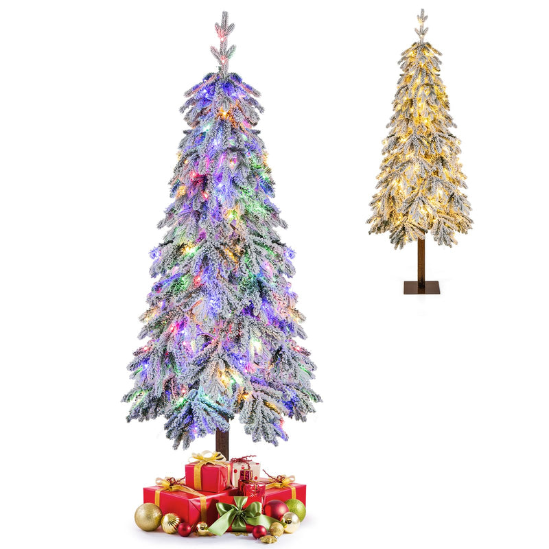 Load image into Gallery viewer, Goplus 6 FT Pre-Lit Snow Flocked Pencil Christmas Tree
