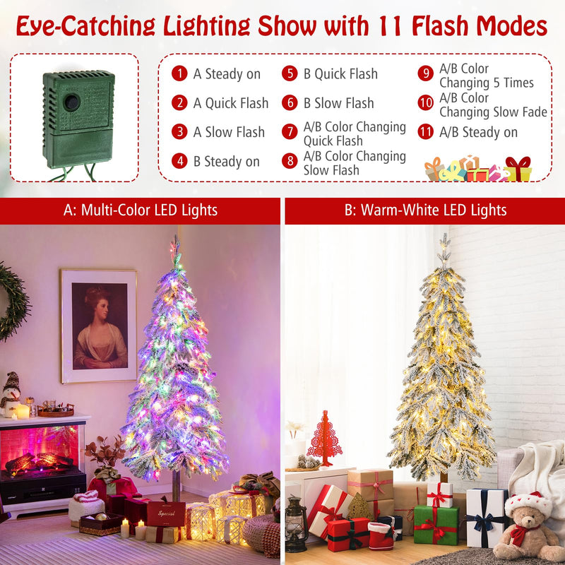 Load image into Gallery viewer, Goplus 6 FT Pre-Lit Snow Flocked Pencil Christmas Tree
