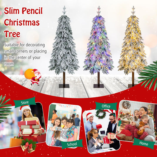 Goplus 6 FT Pre-Lit Snow Flocked Pencil Christmas Tree