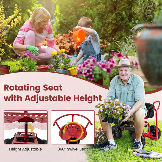 Goplus Garden Cart, Outdoor Rolling Garden Scooter W/Adjustable 360 Degree Swivel Seat