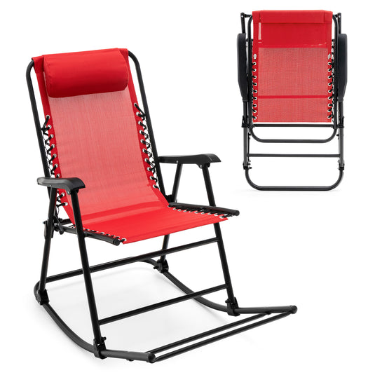 Folding Rocking Chair Recliner Headrest Patio Pool Yard Outdoor