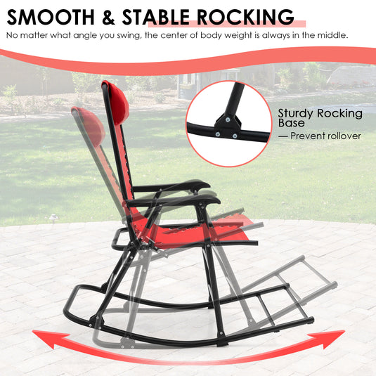 Folding Rocking Chair Recliner Headrest Patio Pool Yard Outdoor