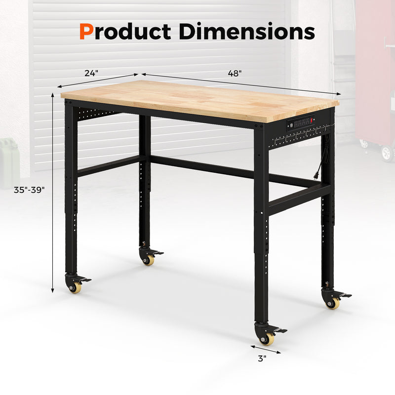 Load image into Gallery viewer, 48&quot; Adjustable Workbench, Oak Wood Top Heavy-Duty Work Table Workstation with Non-Slipping Pads &amp; Adjustable Height
